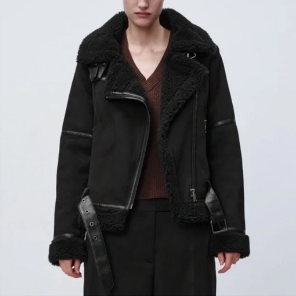 Zara double faced faux shearling jacket
